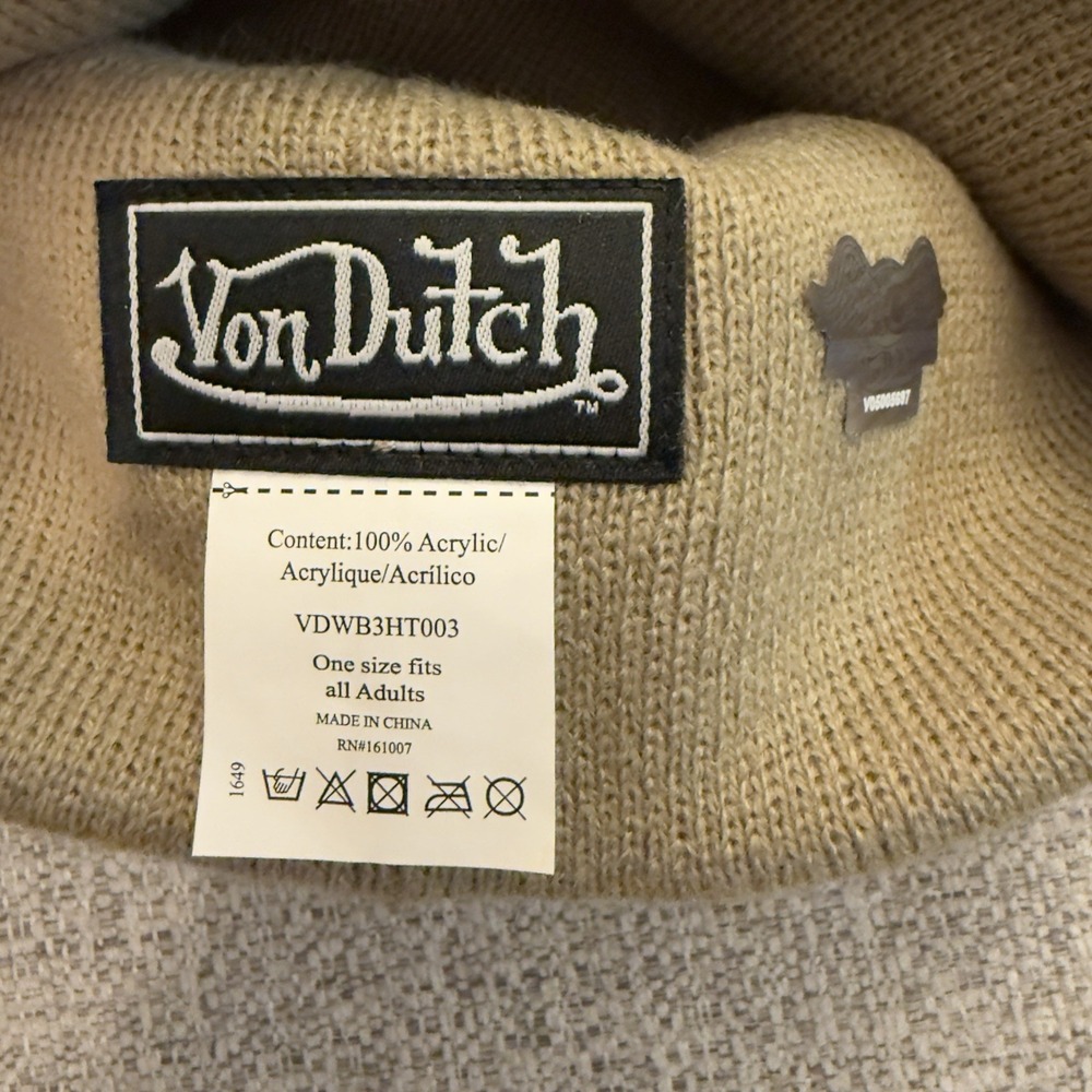Von‎ Dutch Men's Cuff Knit Beanie OSFM Beige Khaki New Acrylic - Picture 4 of 4